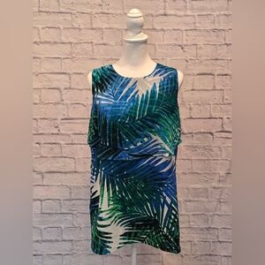 Calvin Klein Blue and Green Leaf Print Blouse